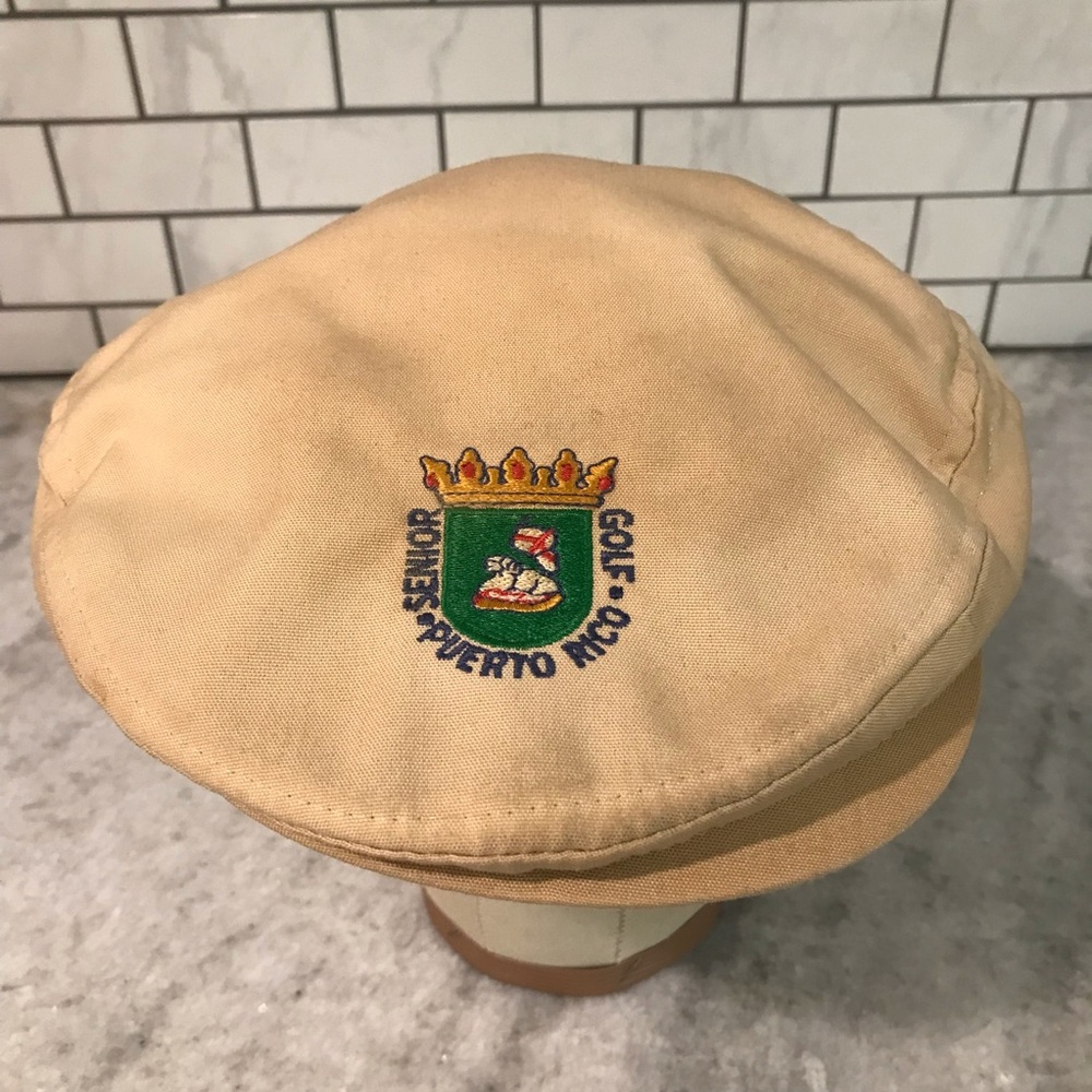 Vintage Golf Puerto Rico Senior Hat Mens Cream Newsboy Imperial Headwear Cabbie